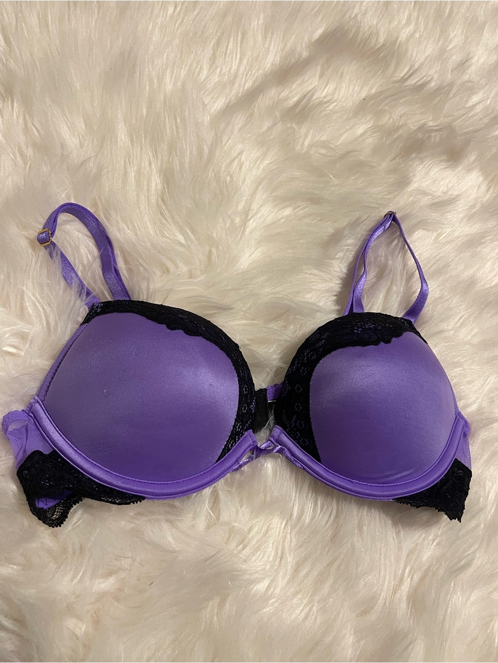 Victoria's Secret Purple and Black Satin Push-Up Bra